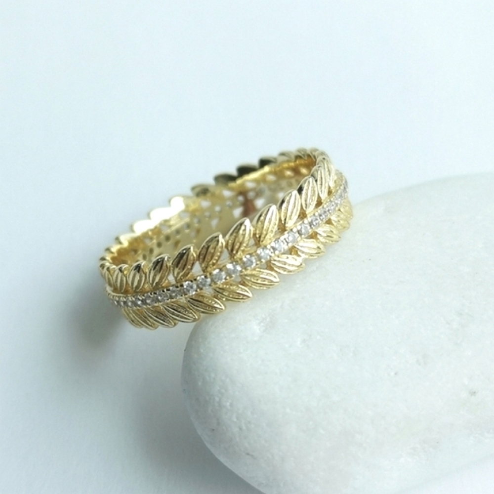 White Sapphire Eternity Band Ring 14K Gold over Sterling Silver 🆕